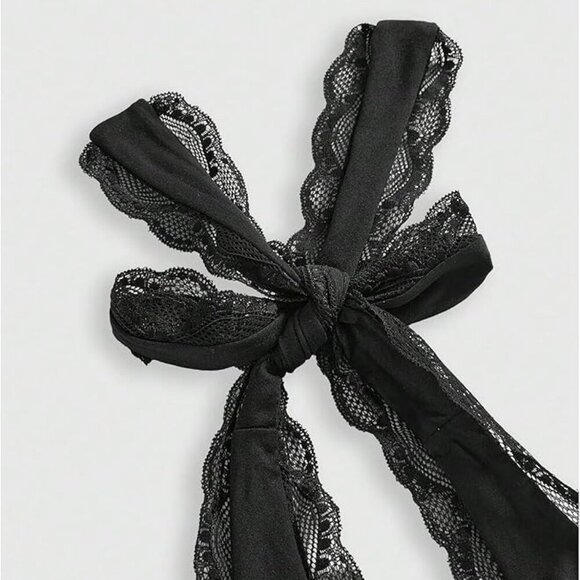 Black Lace Wrap Front Halter Tank | XXL | Backless Party Top - Picture 3 of 4